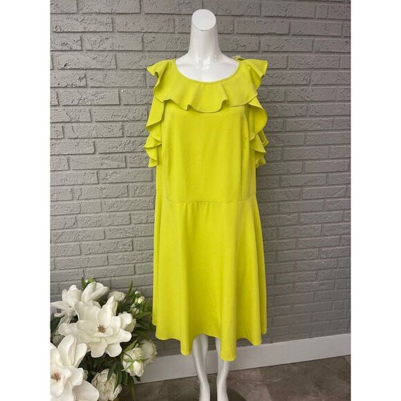 Nicole Miller Studio Women Bright Yellow Flutter Sleeve Swing Dress Size 24W NWT - Picture 2 of 8